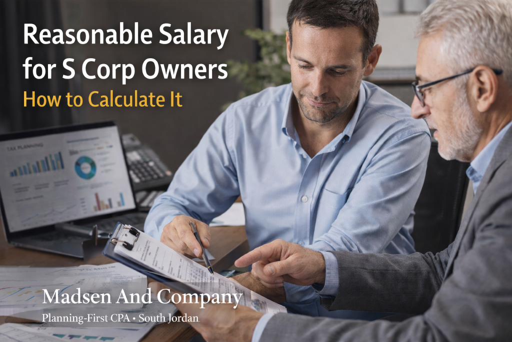 CPA and business owner reviewing payroll and compensation planning for reasonable S Corp salary