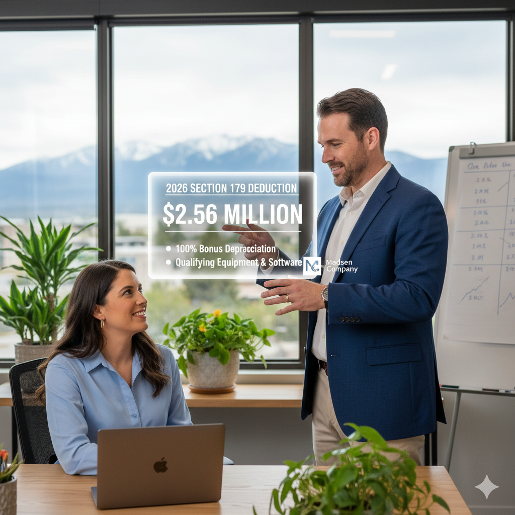 Small business owner reviewing equipment upgrade and tax planning strategy related to the 2026 Section 179 deduction in South Jordan, Utah