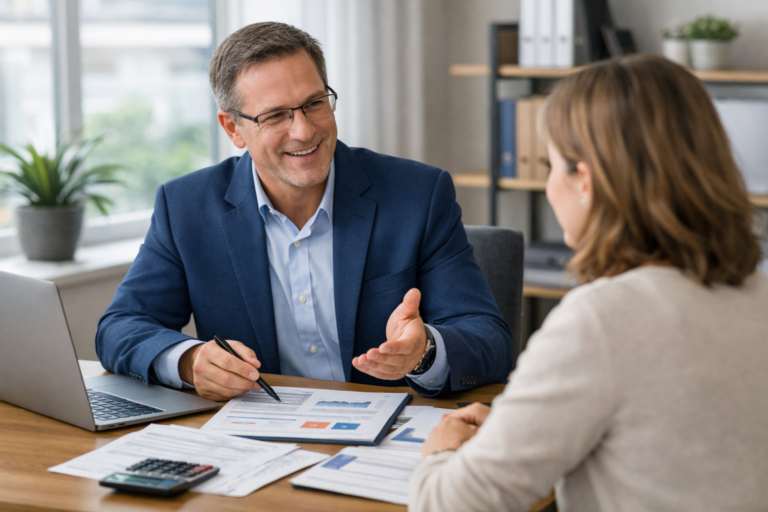 CPA explaining the difference between tax preparation and tax planning to a small business owner