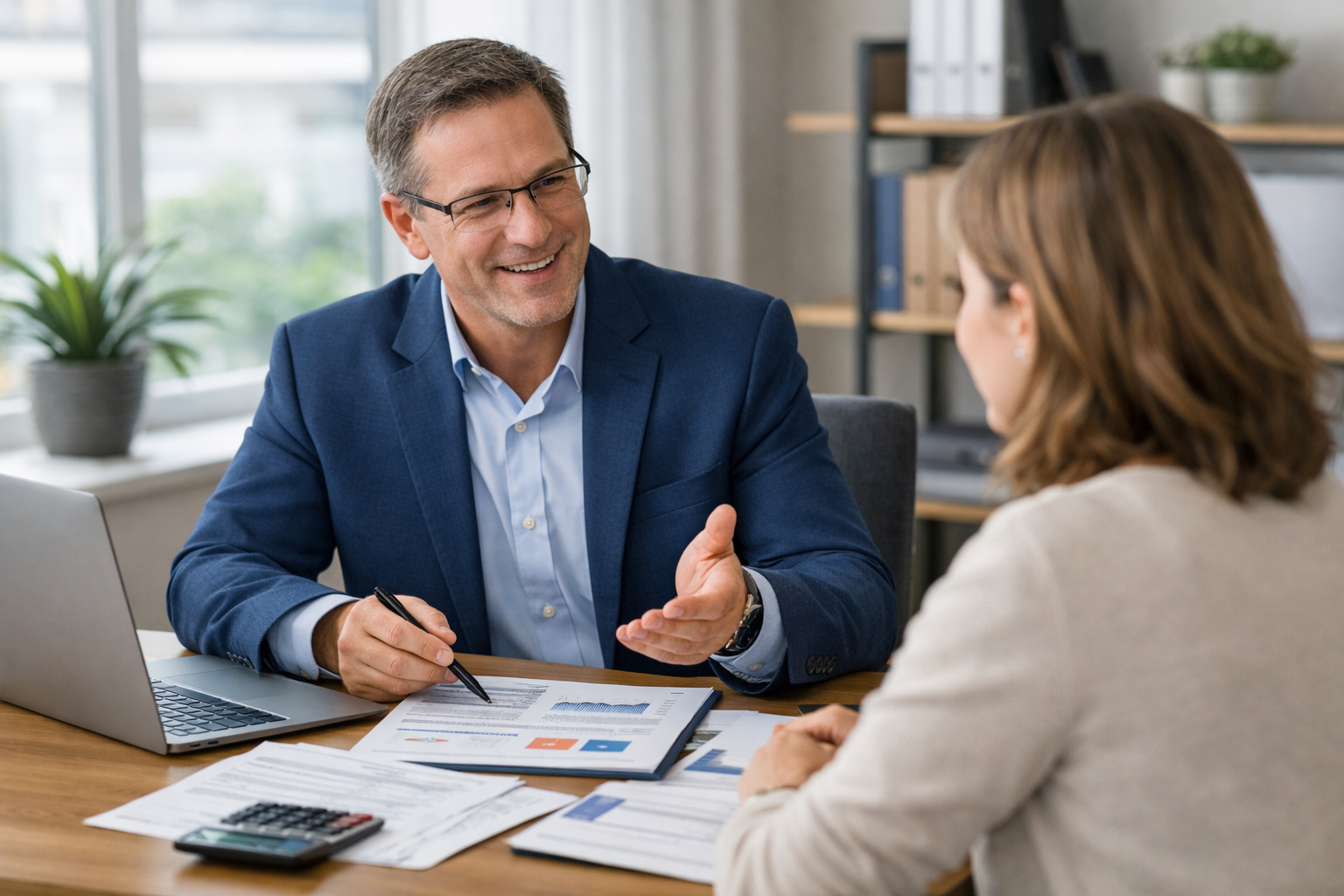 CPA explaining the difference between tax preparation and tax planning to a small business owner