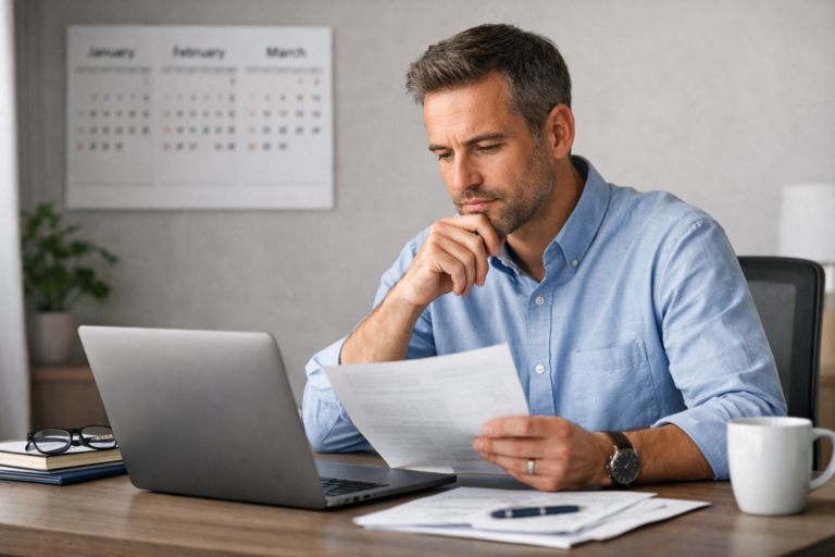 Business owner reviewing finances early in the year, illustrating why tax season is the worst time to start tax planning