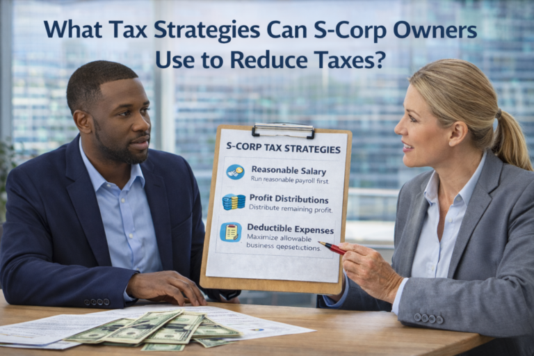 CPA explaining tax strategies S-Corp owners can use to reduce taxes during a business tax planning discussion