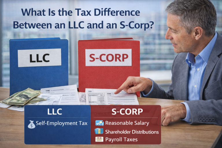 CPA explaining the tax difference between an LLC and an S-Corporation, including self-employment tax, reasonable salary, and shareholder distributions