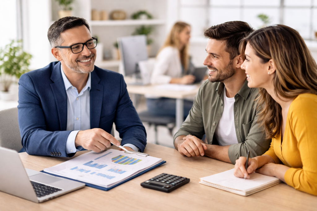 CPA meeting with clients to discuss tax planning and advisory services