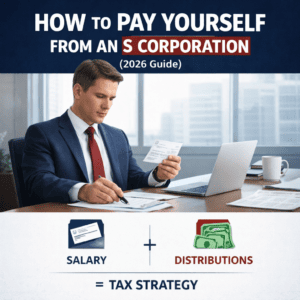 Business owner reviewing salary and distributions for S corporation tax strategy