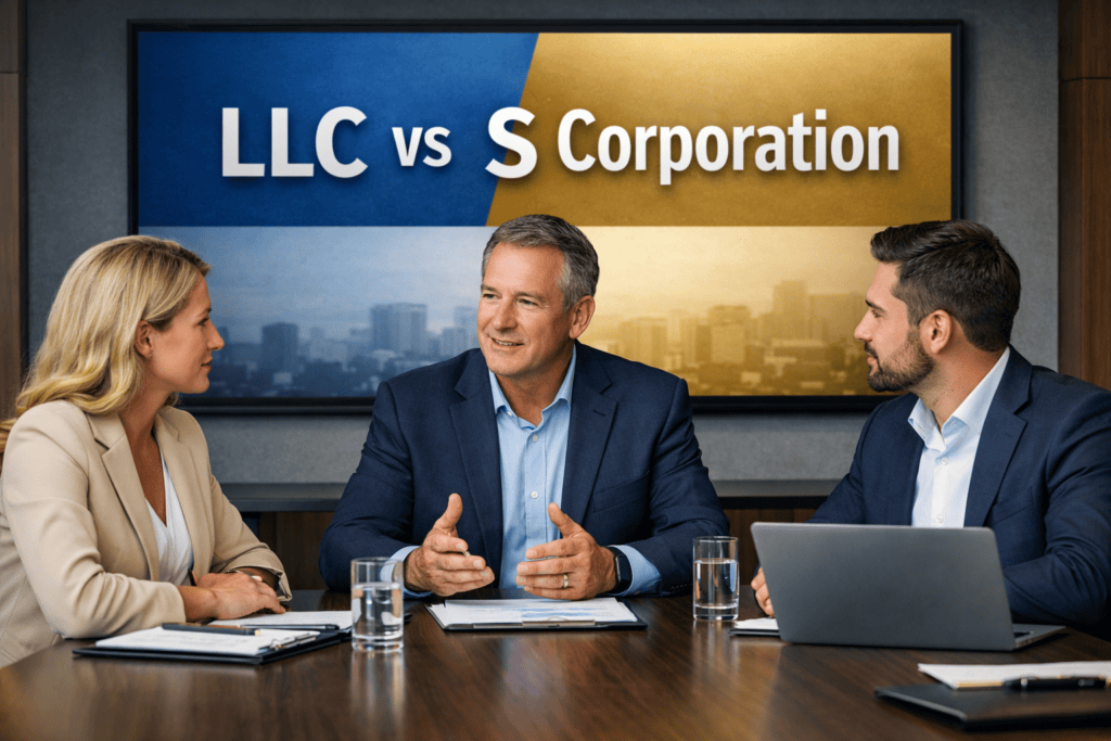 LLC vs S corporation comparison for business owners showing tax structure and payroll differences