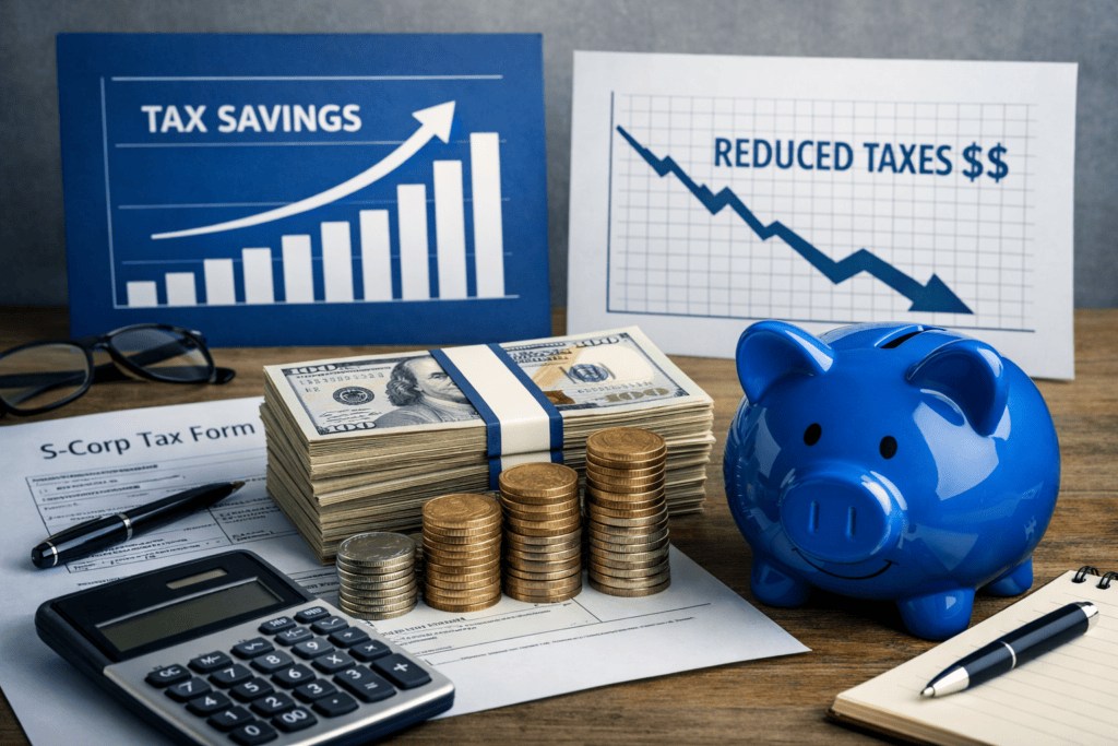 s corp tax savings comparison chart showing salary vs distributions and reduced taxes