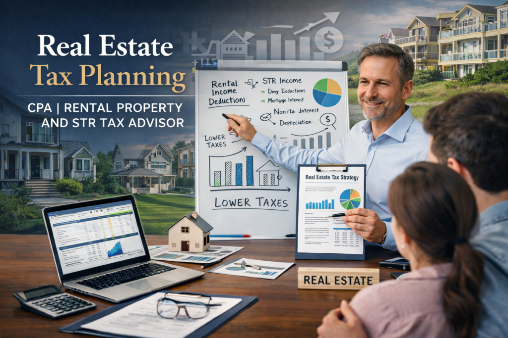 Real estate tax planning CPA advising rental property and short term rental owner on tax strategy and deductions