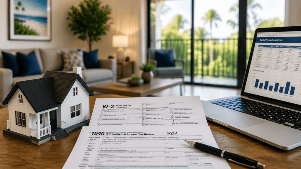 CPA reviewing short-term rental tax loss strategy and W-2 income tax planning for real estate investors